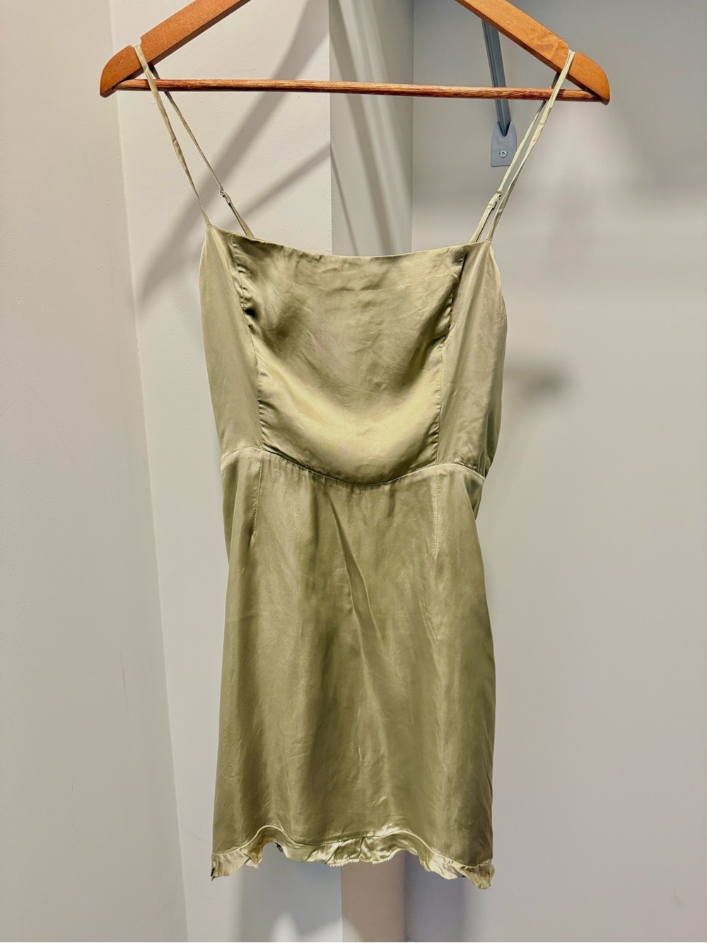 Wilfred Olive Green Satin Mini Slip Dress